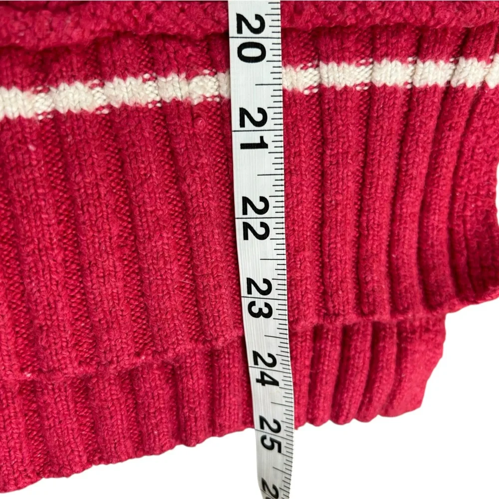 Anthropologie Maeve Tilly Varsity Cable Knit V-Neck Sweater Raspberry Pink 2X - Picture 9 of 11
